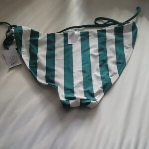 Shade & Shore Green and White Striped Bikini Bottom Size XL